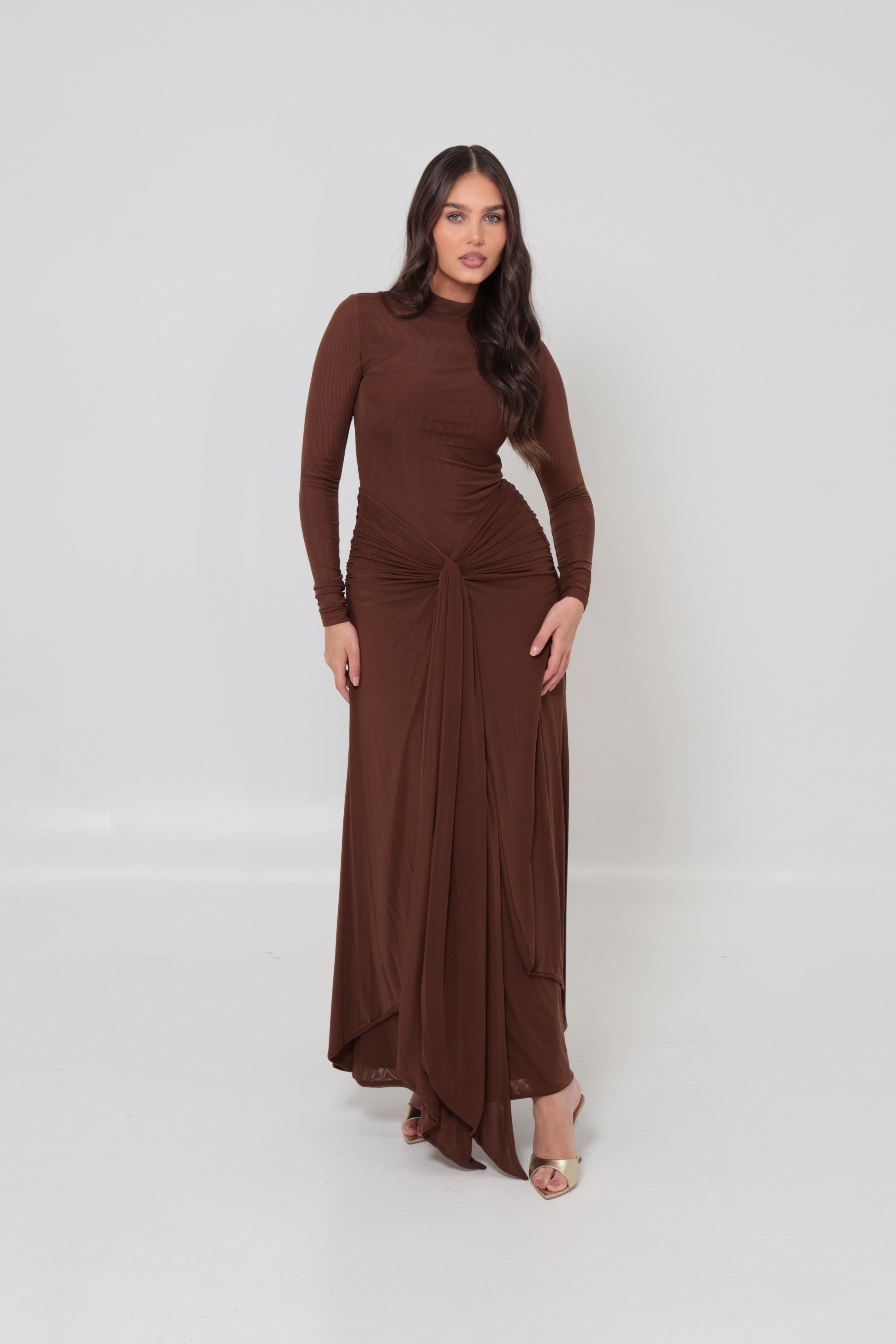 alaia brown dress Strapless gathered jersey maxi dress in brown - Alaia