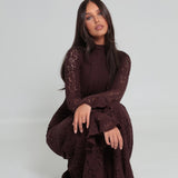 Amelia Floral Lace Dress Brown