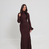 Amelia Floral Lace Dress Brown