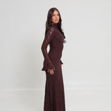 Amelia Floral Lace Dress Brown