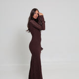 Amelia Floral Lace Dress Brown
