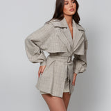 Syke Monochrome Check Jacket Ivory