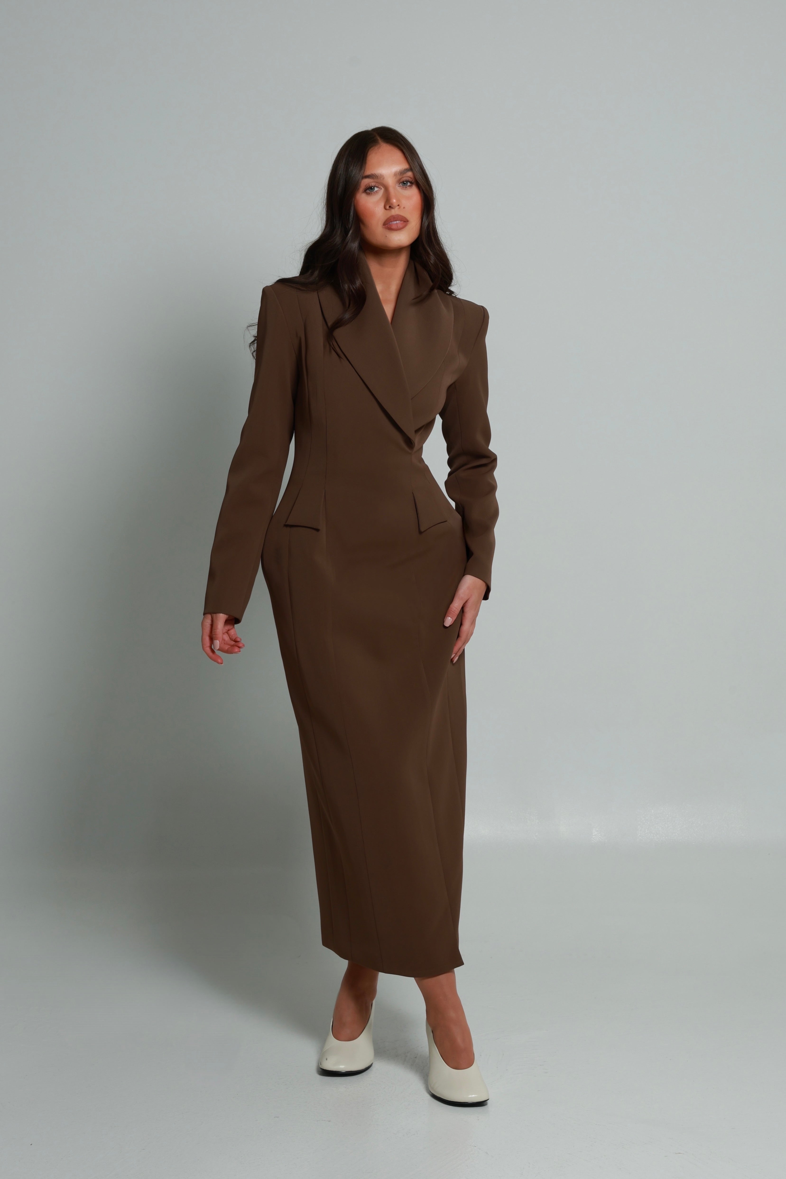 Cairo Hourglass Blazer Dress Walnut